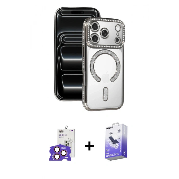 MARSİLYAN™- iPhone 17 Pro Max Kılıf Zirve Doku Prime - Siyah Bilvis 5in1 5D Magic Hayalet Cam Ekran Koruyucu + Turuncu Bilvis Titan Kamera Lens