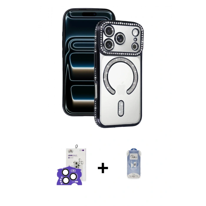 MARSİLYAN™- iPhone 17 Pro Max Kılıf Zirve Doku Prime - Siyah Joko Magic 5D Cam + Natural Grey Bilvis Titan Kamera Lens