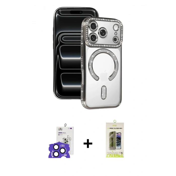 MARSİLYAN™- iPhone 17 Pro Max Kılıf Zirve Doku Prime - Siyah Joko Magic 5D Hayalet Cam + Lacivert Bilvis Titan Kamera Lens