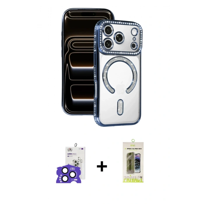 MARSİLYAN™- iPhone 17 Pro Max Kılıf Zirve Doku Prime - Siyah Joko Magic 5D Hayalet Cam + Lacivert Bilvis Titan Kamera Lens