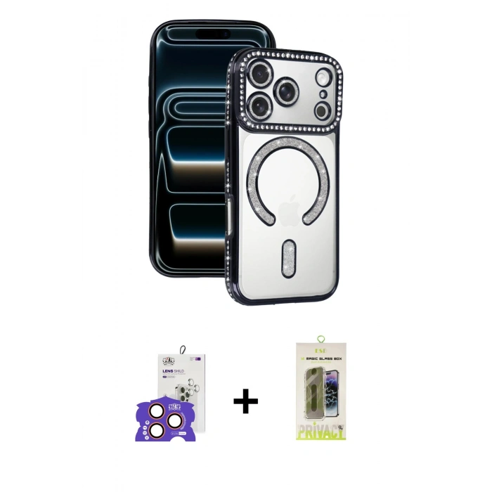 MARSİLYAN™- iPhone 17 Pro Max Kılıf Zirve Doku Prime - Siyah Joko Magic 5D Hayalet Cam + Bilvis Titan Kamera Lens - TU