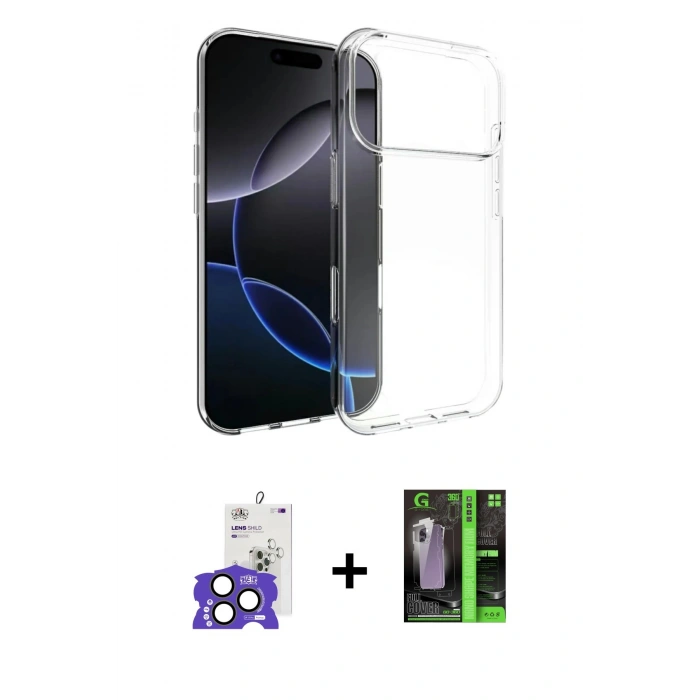 MARSİLYAN™- iPhone 17 Pro Max Kılıf Zirve Doku - Şeffaf 360 Full Body Arka Koruyucu + Bilvis Titan Kamera Lens - NLGY