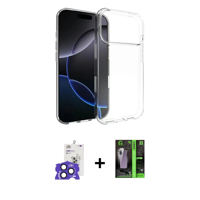 MARSİLYAN™- iPhone 17 Pro Max Kılıf Zirve Doku - Şeffaf 360 Full Body Arka Koruyucu + Bilvis Titan Kamera Lens - LT