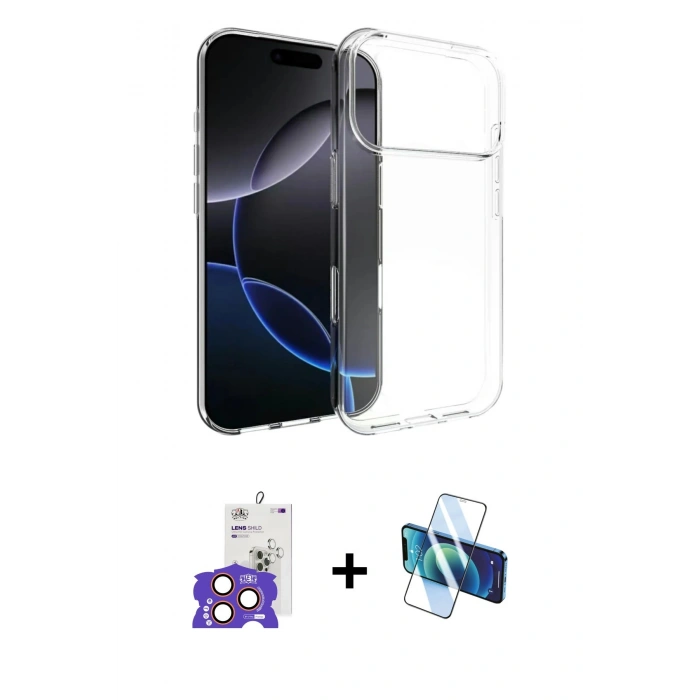 MARSİLYAN™- iPhone 17 Pro Max Kılıf Zirve Doku - Siyah 3D Antistatik Cam Ekran Koruyucu + Bilvis Titan Kamera Lens - TU