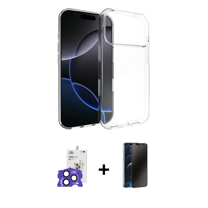 MARSİLYAN™- iPhone 17 Pro Max Kılıf Zirve Doku - Siyah 3D Antistatik Hayalet Cam Ekran Koruyucu + Bilvis Titan Kamera Lens - LT