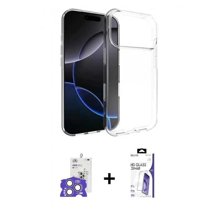 MARSİLYAN™- iPhone 17 Pro Max Kılıf Zirve Doku - Siyah Bilvis 3X AR HD Cam Ekran Koruyucu + Bilvis Titan Kamera Lens - GS