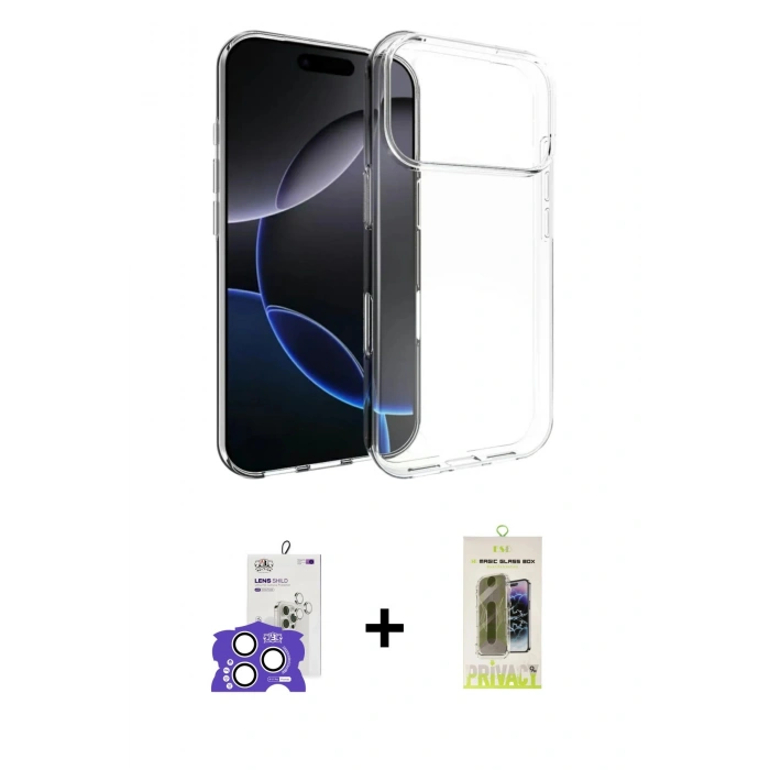 MARSİLYAN™- iPhone 17 Pro Max Kılıf Zirve Doku - Siyah Joko Magic 5D Hayalet Cam + Gümüş Bilvis Titan Kamera Lens