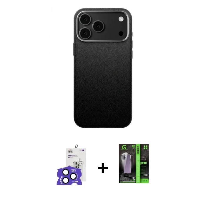 MARSİLYAN™- iPhone 17 Pro Max Kılıf Zirve Modern Prime - Siyah 360 Mat Full Body Arka Koruyucu + Bilvis Titan Kamera Lens - LT