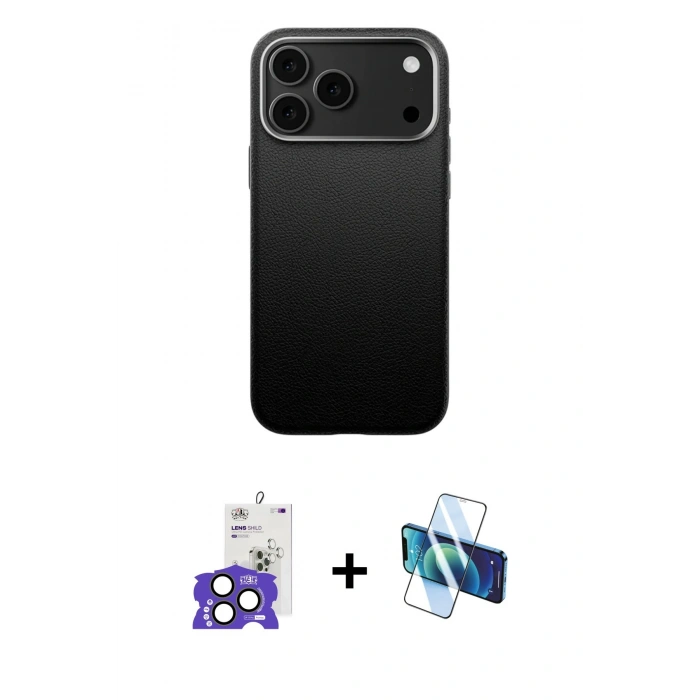 MARSİLYAN™- iPhone 17 Pro Max Kılıf Zirve Modern Prime - Siyah 3D Antistatik Seramik Nano Ekran Koruyucu + Bilvis Titan Kamera Lens - NLGY