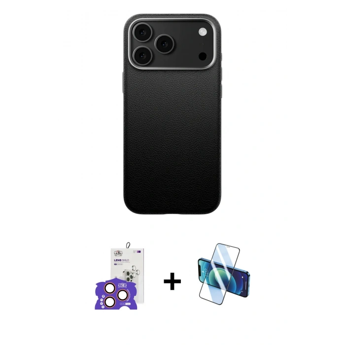 MARSİLYAN™- iPhone 17 Pro Max Kılıf Zirve Modern Prime - Siyah 3D Antistatik Seramik Nano Ekran Koruyucu + Bilvis Titan Kamera Lens - TU