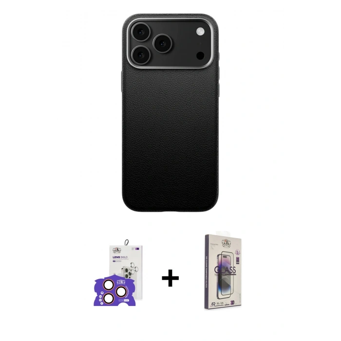 MARSİLYAN™- iPhone 17 Pro Max Kılıf Zirve Modern Prime - Siyah Bilvis 3D Cam Ekran Koruyucu + Bilvis Titan Kamera Lens - TU