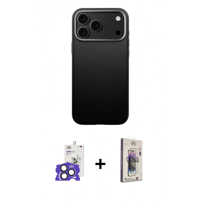 MARSİLYAN™- iPhone 17 Pro Max Kılıf Zirve Modern Prime - Siyah Bilvis 3D Cam Ekran Koruyucu + Bilvis Titan Kamera Lens - NLGY
