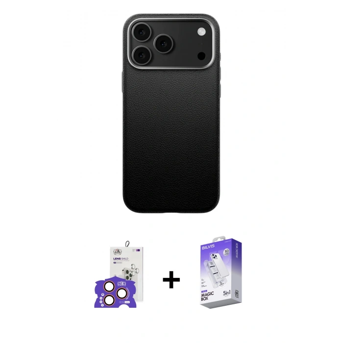 MARSİLYAN™- iPhone 17 Pro Max Kılıf Zirve Modern Prime - Siyah Bilvis 5in1 3D Magic Cam Ekran Koruyucu + Bilvis Titan Kamera Lens - TU
