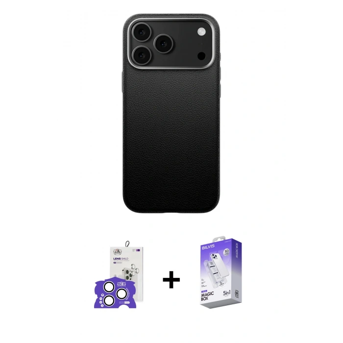 MARSİLYAN™- iPhone 17 Pro Max Kılıf Zirve Modern Prime - Siyah Bilvis 5in1 3D Magic Cam Ekran Koruyucu + Bilvis Titan Kamera Lens - GS