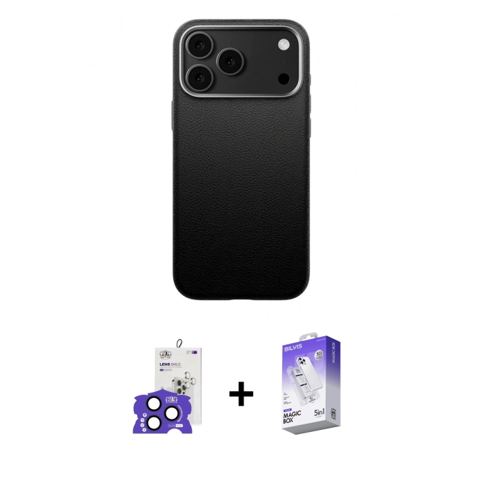 MARSİLYAN™- iPhone 17 Pro Max Kılıf Zirve Modern Prime - Siyah Bilvis 5in1 3D Magic Cam Ekran Koruyucu + Bilvis Titan Kamera Lens - LT