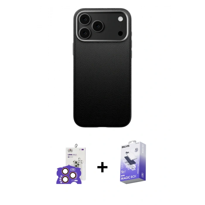 MARSİLYAN™- iPhone 17 Pro Max Kılıf Zirve Modern Prime - Siyah Bilvis 5in1 5D Magic Hayalet Cam Ekran Koruyucu + Bilvis Titan Kamera Lens - TU