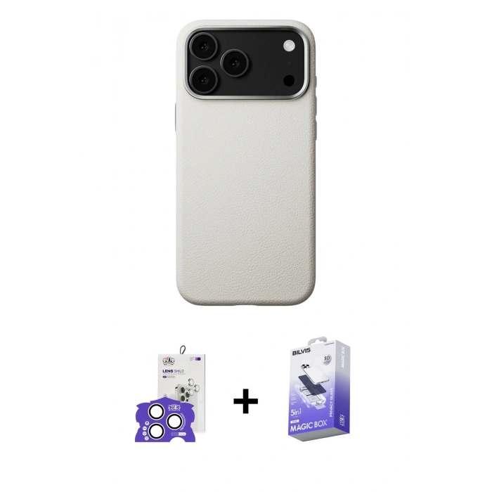 MARSİLYAN™- iPhone 17 Pro Max Kılıf Zirve Modern Prime - Siyah Bilvis 5in1 5D Magic Hayalet Cam Ekran Koruyucu + Bilvis Titan Kamera Lens - GS