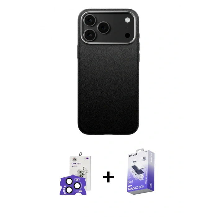 MARSİLYAN™- iPhone 17 Pro Max Kılıf Zirve Modern Prime - Siyah Bilvis 5in1 5D Magic Hayalet Cam Ekran Koruyucu + Bilvis Titan Kamera Lens - LT