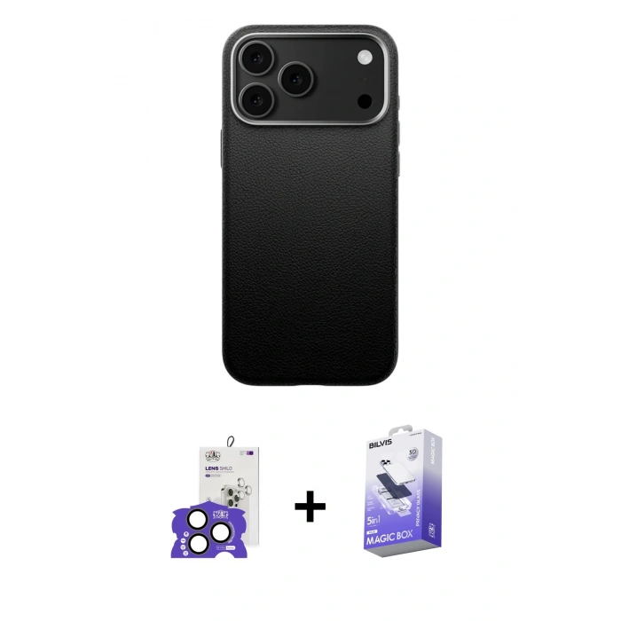 MARSİLYAN™- iPhone 17 Pro Max Kılıf Zirve Modern Prime - Siyah Bilvis 5in1 5D Magic Hayalet Cam Ekran Koruyucu + Bilvis Titan Kamera Lens - NLGY