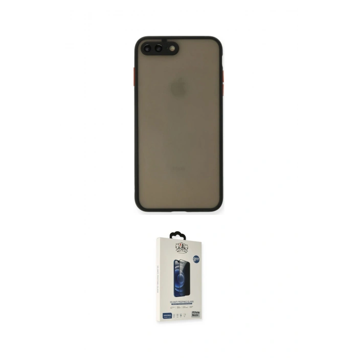 MARSİLYAN™- iPhone 7 Plus Kılıf Ahenk Çizgi Serisi - Siyah Bilvis Hayalet Cam Ekran Koruyucu