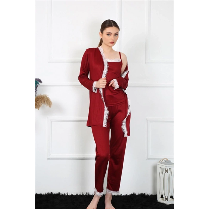 MARSiLYAN- Kadın 3lü Bordo Sabahlık Takım