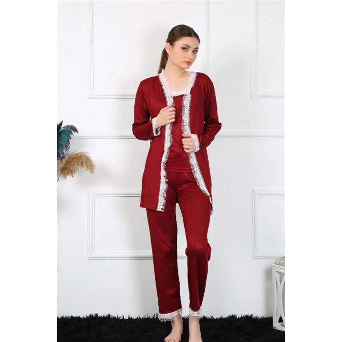 MARSiLYAN- Kadın 3lü Bordo Sabahlık Takım