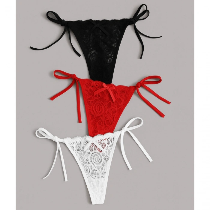 MARSiLYAN-  Kadın 3lü Dantelli Yandan Bağlamalı Seksi Tanga TG270054