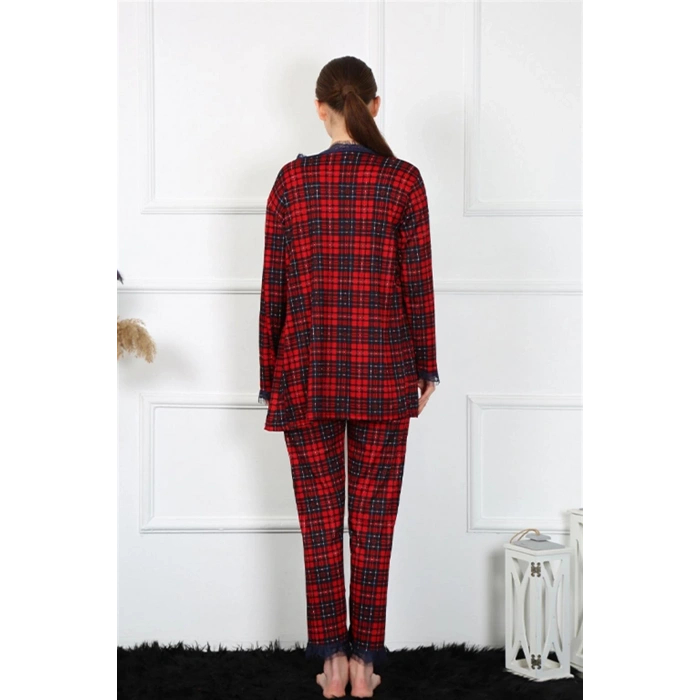 MARSiLYAN- Kadın 3lü Ekoseli Sabahlık Takım Kırmızı