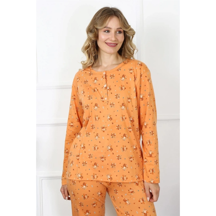 MARSiLYAN- Kadın 4XL-5XL-6XL-7XL-8XL Büyük Beden Uzun Kol Pijama Takım Turuncu