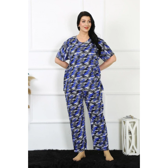 MARSiLYAN- Kadın 5XL-6XL-7XL-8XL Büyük Beden Kısa Kol Pijama Takım Saks
