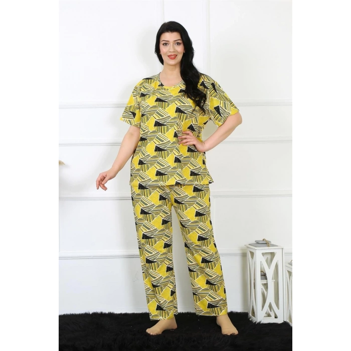 MARSiLYAN- Kadın 5XL-6XL-7XL-8XL Büyük Beden Kısa Kol Pijama Takım Sarı