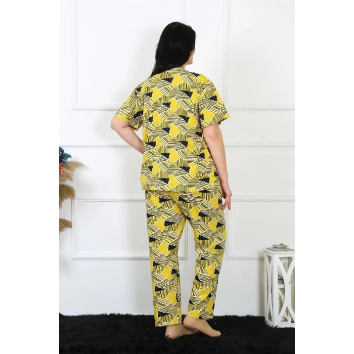 MARSiLYAN- Kadın 5XL-6XL-7XL-8XL Büyük Beden Kısa Kol Pijama Takım Sarı