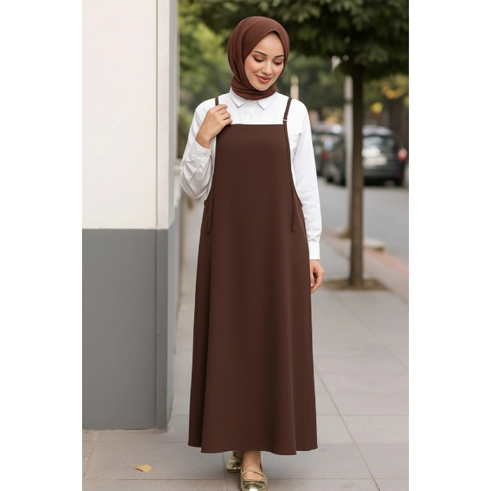 MARSiLYAN- Kadın Acı Kahverengi Basic Ayarlanabilir Askılı Jile Elbise