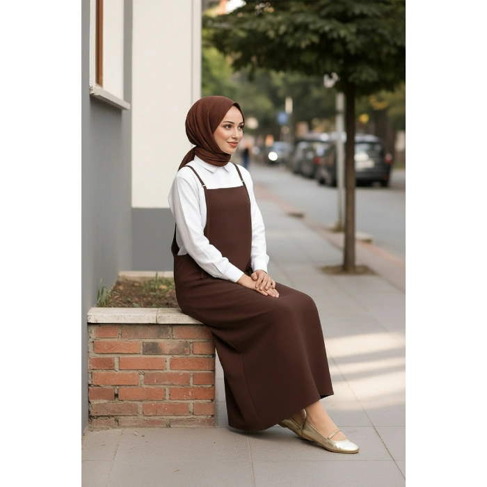 MARSiLYAN- Kadın Acı Kahverengi Basic Ayarlanabilir Askılı Jile Elbise