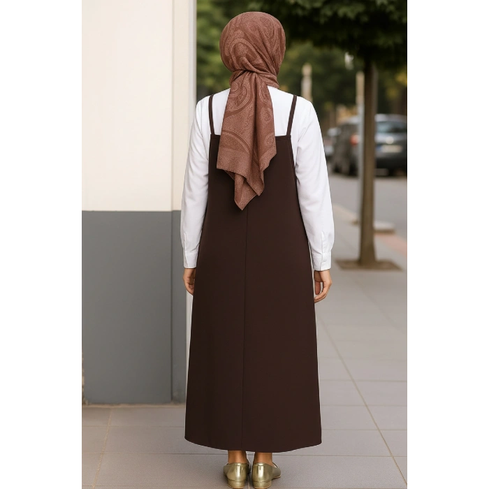 MARSiLYAN- Kadın Acı Kahverengi Basic Ayarlanabilir Askılı Jile Elbise