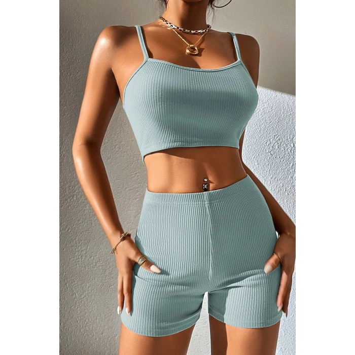 MARSiLYAN- Kadın Açık Mavi Şortlu Kaşkorse Gecelik Takım