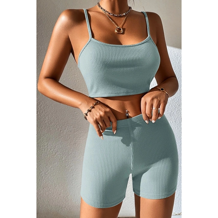 MARSiLYAN- Kadın Açık Mavi Şortlu Kaşkorse Gecelik Takım