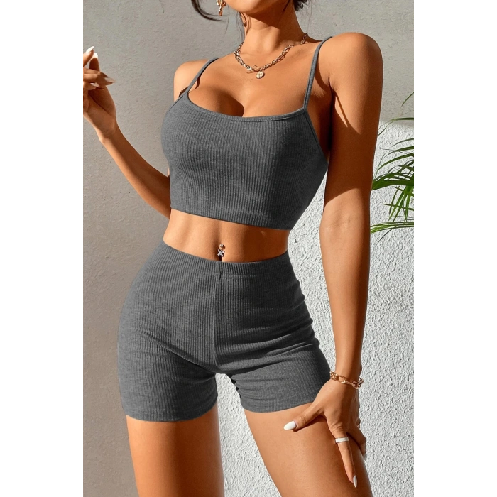 MARSiLYAN- Kadın Antrasit Gri Şortlu Kaşkorse Gecelik Takım