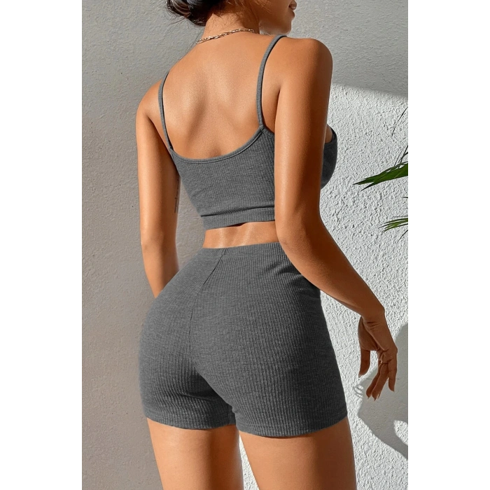 MARSiLYAN- Kadın Antrasit Gri Şortlu Kaşkorse Gecelik Takım