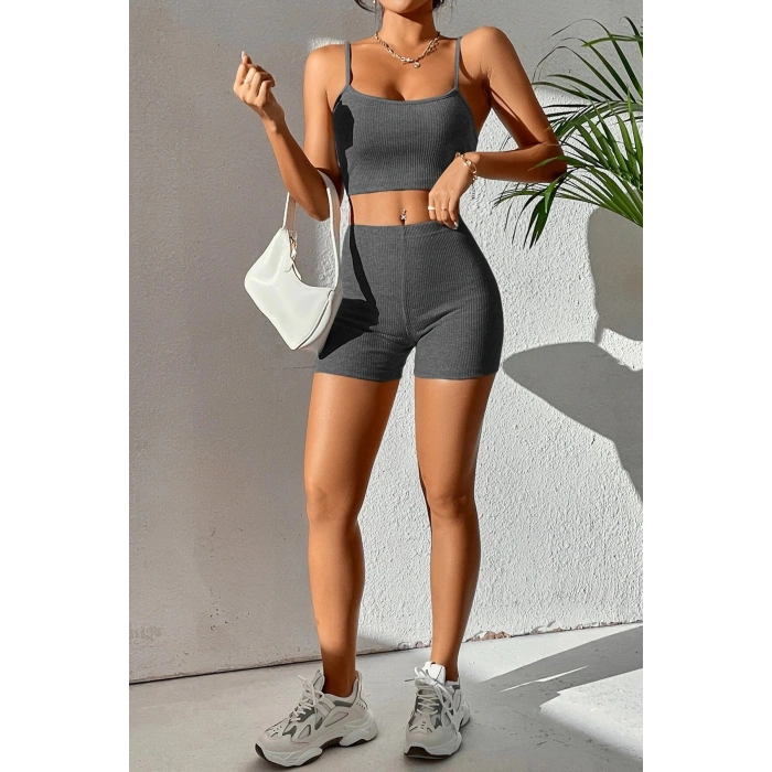 MARSiLYAN- Kadın Antrasit Gri Şortlu Kaşkorse Gecelik Takım