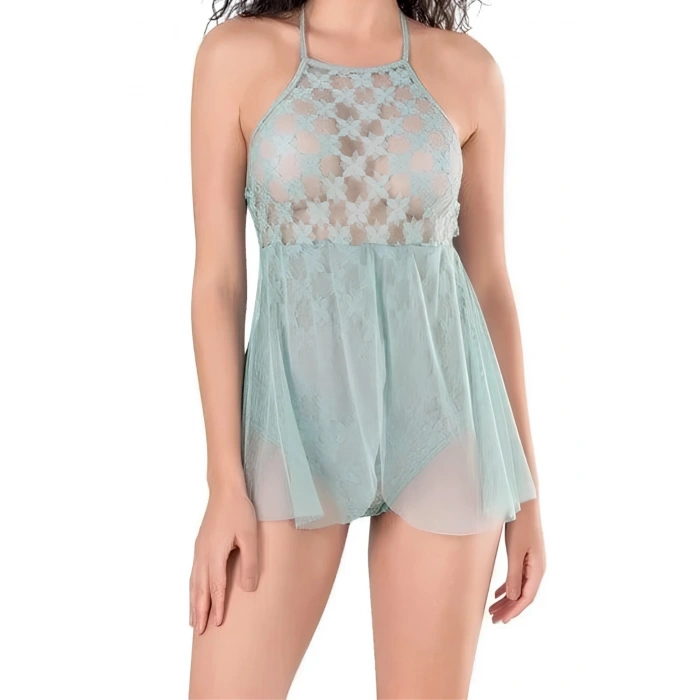 MARSiLYAN- Kadın Aqua Bodysuit Formlu Şık Gecelik Premium Gece Giyim