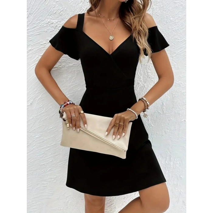 MARSiLYAN- Kadın Askılı Derin V Yakalı Viskon Elbise