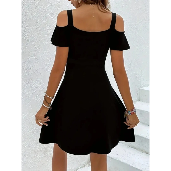 MARSiLYAN- Kadın Askılı Derin V Yakalı Viskon Elbise