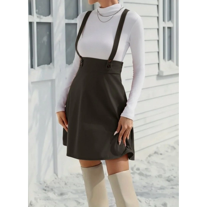 MARSiLYAN- Kadın Askılı Düğmeli Mini Süet Elbise