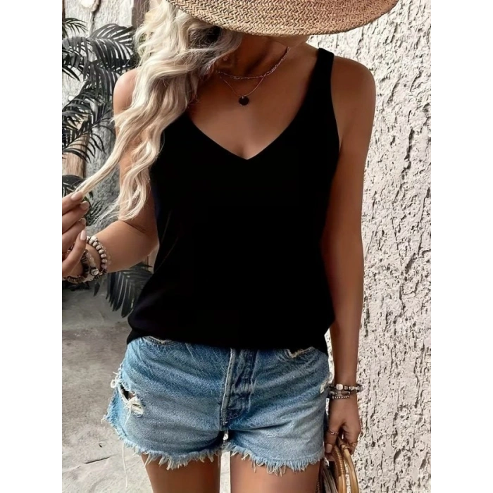 MARSiLYAN- Kadın Askılı Geniş V Yakalı Viskon Bluz