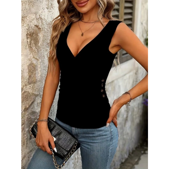 MARSiLYAN- Kadın Askılı Kruvaze Yakalı Yandan Düğmeli Viskon Bluz