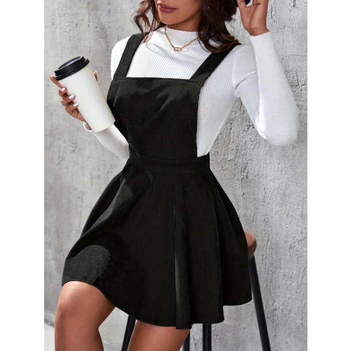 MARSiLYAN- Kadın Askılı Sırttan çapraz Detaylı Kısa Kiloş Kadife Mini Elbise