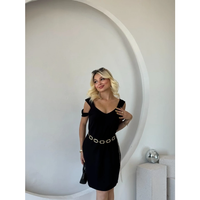 MARSiLYAN- Kadın Askılı Soğuk Omuz Detaylı Modal Elbise