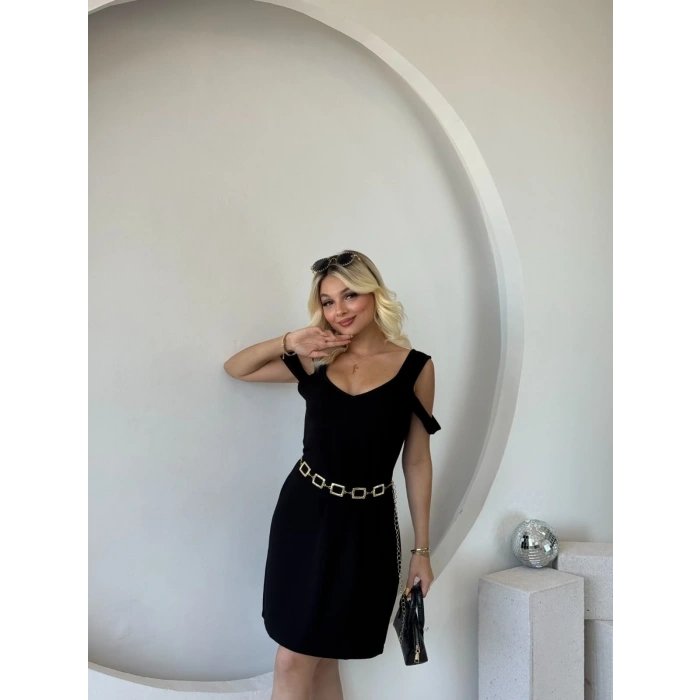 MARSiLYAN- Kadın Askılı Soğuk Omuz Detaylı Modal Elbise