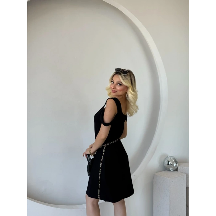 MARSiLYAN- Kadın Askılı Soğuk Omuz Detaylı Modal Elbise